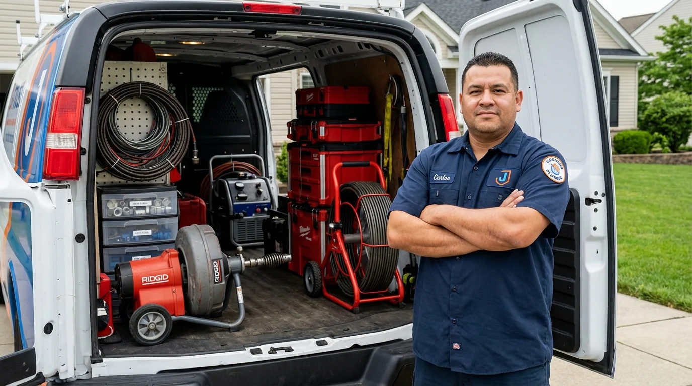 Professional drain cleaning equipment and Johns Plumbing LLC plumber in Wales