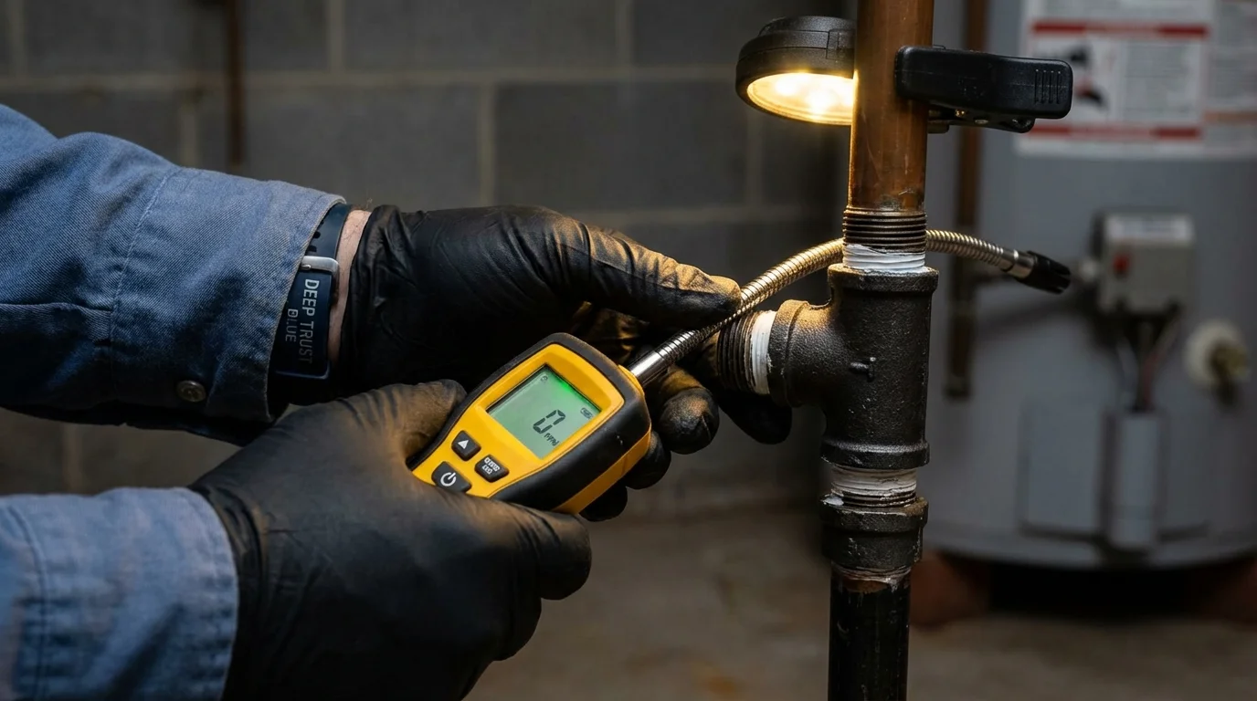 Gas leak detection with electronic sniffer by Johns Plumbing LLC in Wales