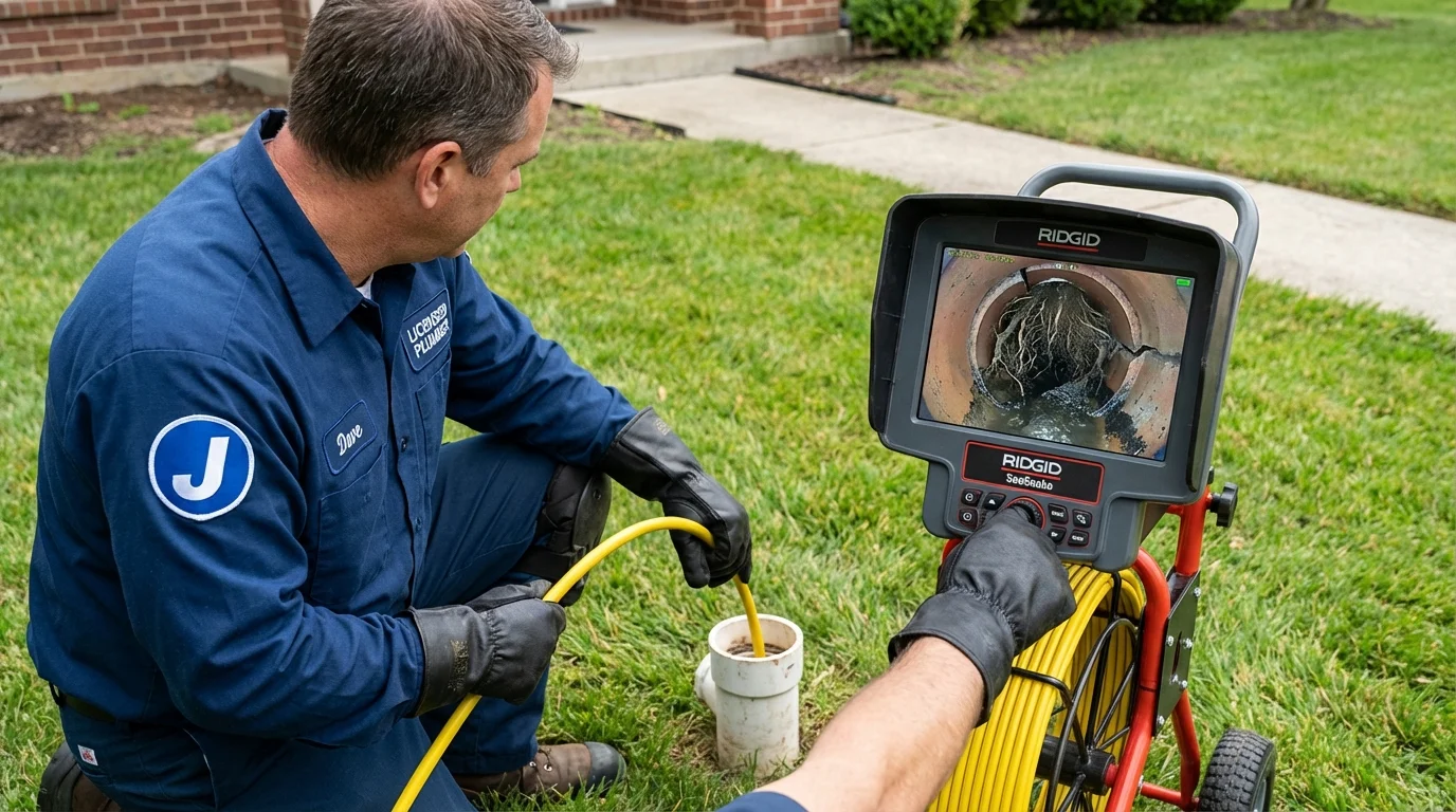 Sewer camera inspection being performed by Johns Plumbing LLC in Wales