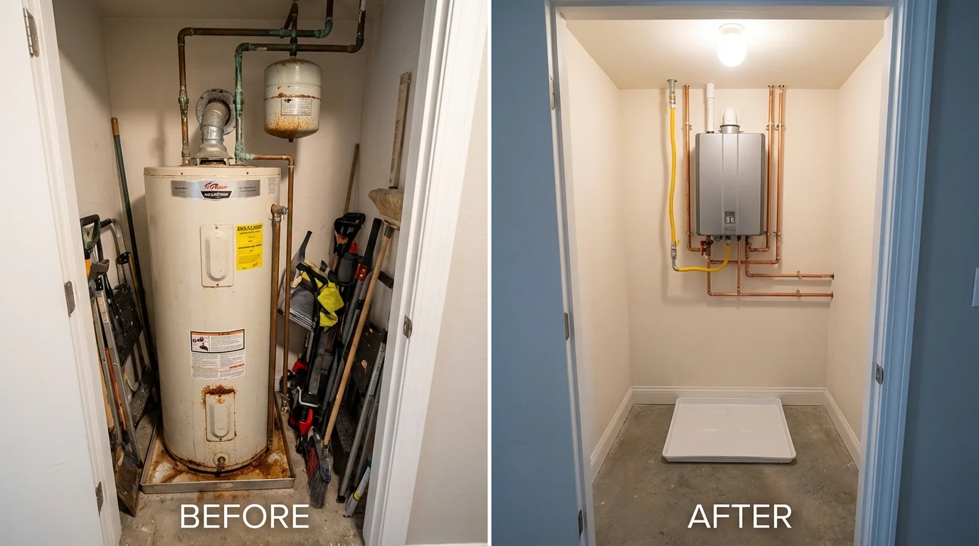 Tank water heater versus wall-mounted tankless unit comparison for Wales, WI homeowners
